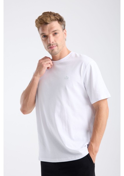 Erkek Loose Fit Yarım Kollu T-Shirt Beyaz