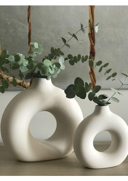 Dekoratif 2'li Halka Vazo Beyaz Renk Bohem Tarz Vazo Iki Parça Hediyelik Eşya Ev Dekorasyonu Için Pinterest Tarzı Vazo