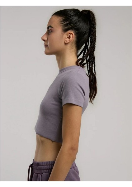 Ever Relaxed Rib Mürdüm Kadın Crop Tişört modelleri