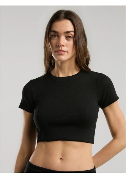 Ever Relaxed Rib Siayh Kadın Crop Tişört fiyatları