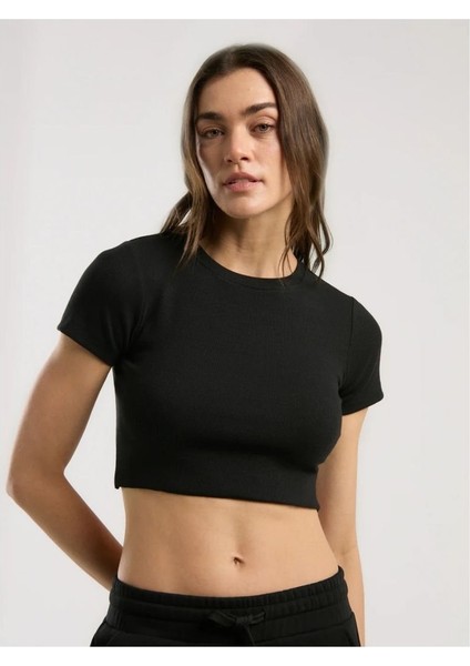 Ever Relaxed Rib Siayh Kadın Crop Tişört modelleri