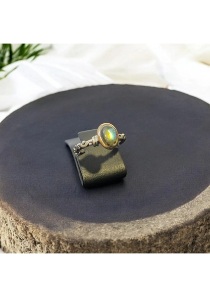 Labradorit Taşı Minimal Tasarım Gümüş Yüzük