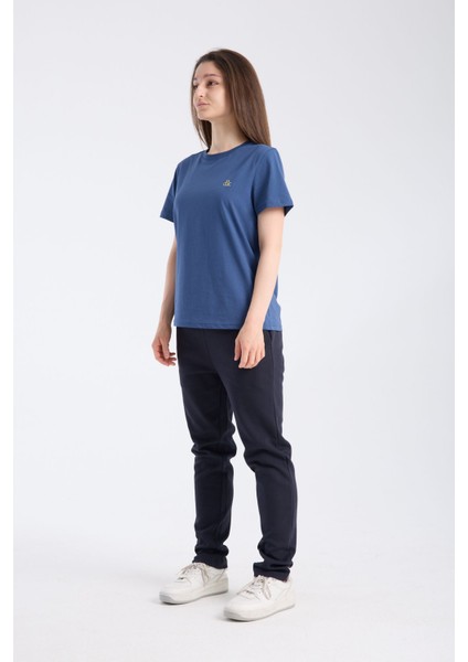Kadın Regular Fit Yarım Kollu T-Shirt Indigo %100 Pamuk