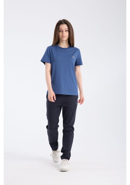 Kadın Regular Fit Yarım Kollu T-Shirt Indigo %100 Pamuk modelleri