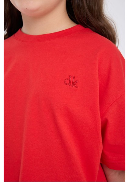 Kız Çocuk Crop Yarım Kollu T-Shirt Kırmızı %100 Pamuk modelleri