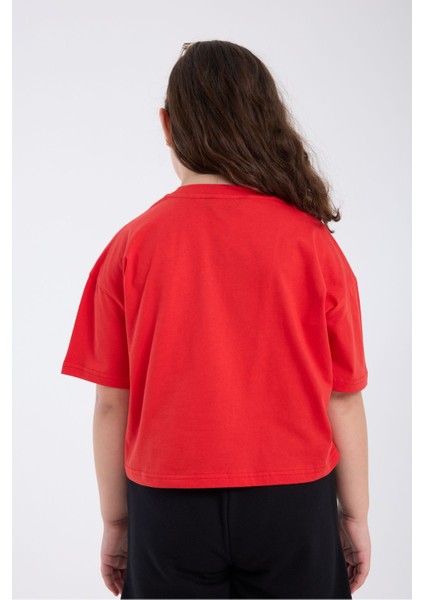 Kız Çocuk Crop Yarım Kollu T-Shirt Kırmızı %100 Pamuk fırsatları