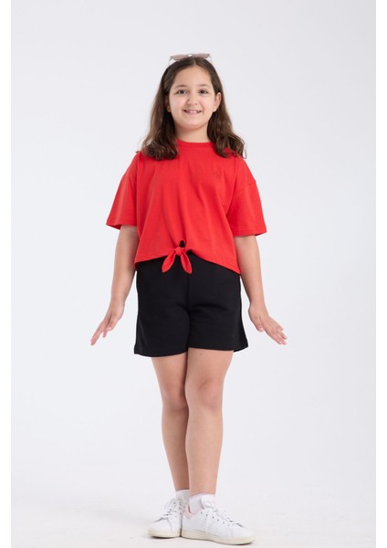 Kız Çocuk Crop Yarım Kollu T-Shirt Kırmızı %100 Pamuk indirimleri
