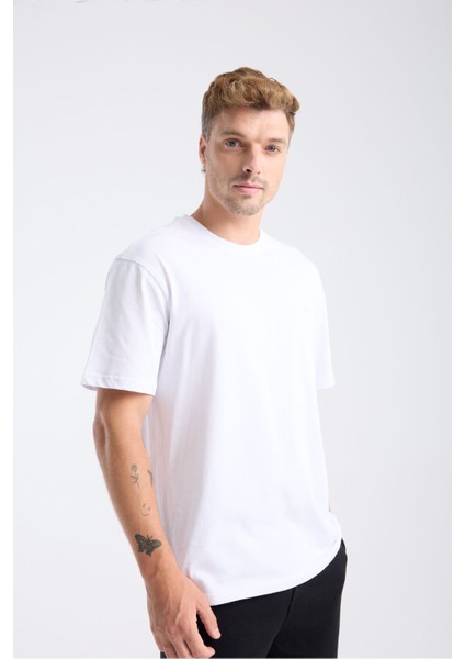 Erkek Loose Fit Yarım Kollu İnce T-Shirt Beyaz %100 Pamuk indirimleri