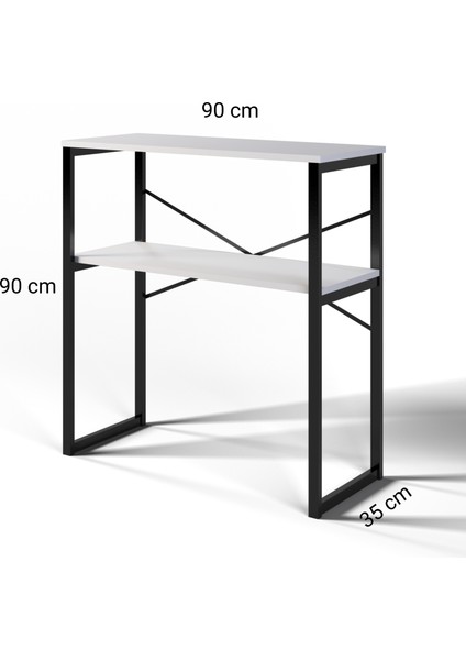 Özgen Dresuar, Kahve Köşesi, Raflı Metal Konsol - 90cm - Beyaz