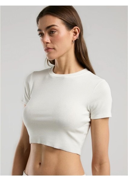 Ever Relaxed Rib Beyaz Kadın Crop Tişört fiyatları
