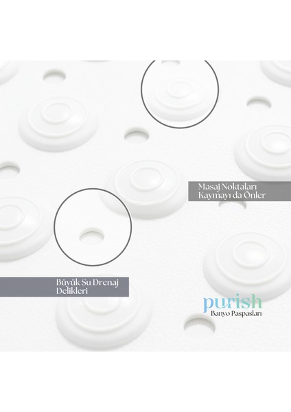 | Kaymaz Banyo Paspası | Beyaz | 69,5X36CM – Dikdörtgen Duş Matı, Küvet Paspası | Güçlü Vantuzlu, Su Tahliyeli, Masaj, Fırçalı | Makinede Yıkanabilir | Kaydırmaz Zemin Matı fiyatları