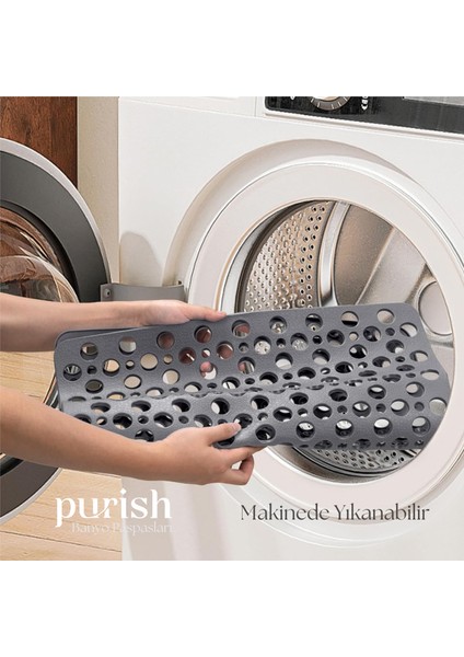 | Kaymaz Banyo Paspası | Antrasit Gri | 54X54CM – Dikdörtgen Duş Matı, Küvet Paspası | Güçlü Vantuzlu, Su Tahliyeli, Yumuşak | Makinede Yıkanabilir | Kaydırmaz Zemin Matı