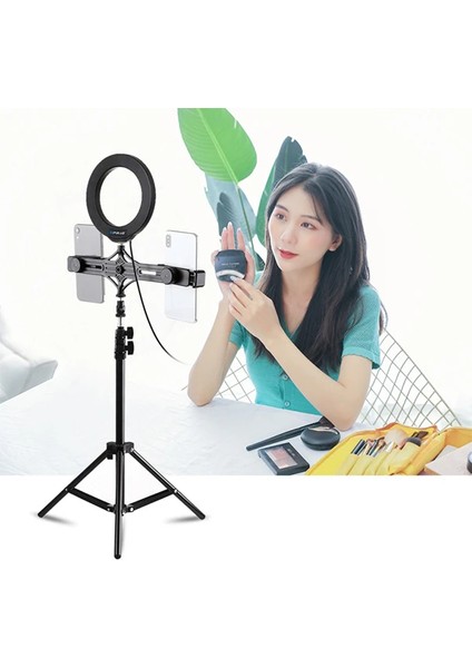 Puluz 1.1m Çift Telefon Tutucu 6.2cm LED Işık Stand Youtubercanlı Yayın Selfie - PZRCR4323-96 fiyatları