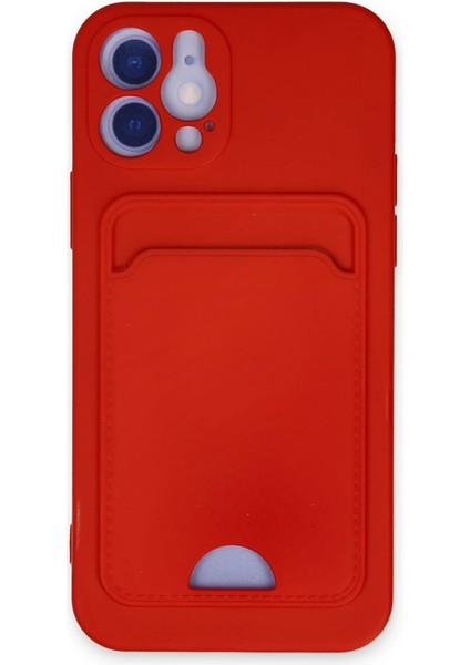 iPhone 12 Kılıf Kelvin Kartvizitli Silikon - Kırmızı - PZRCR4851-7430