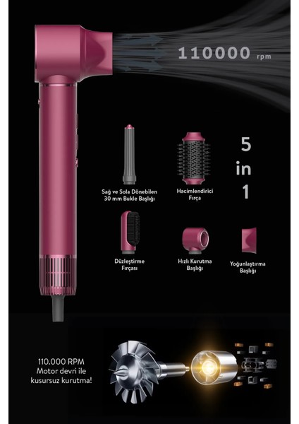 Pro Compact Multi-Styler Hava Üfleme 5in1 Saç Şekillendirici Bldc SHD-1729 Royal Gilded Red