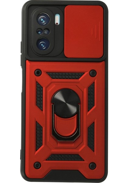 Xiaomi Poco F3 Kılıf Pars Lens Yüzüklü Silikon - Kırmızı - PZRCR3717-2248