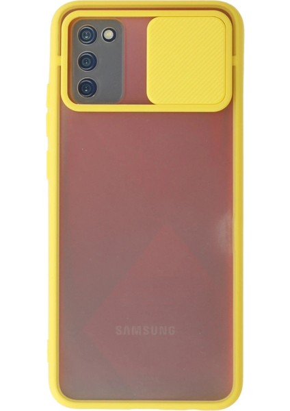 Samsung Galaxy A02S Kılıf Palm Buzlu Kamera Sürgülü Silikon - Sarı - PZRCR6122-4059
