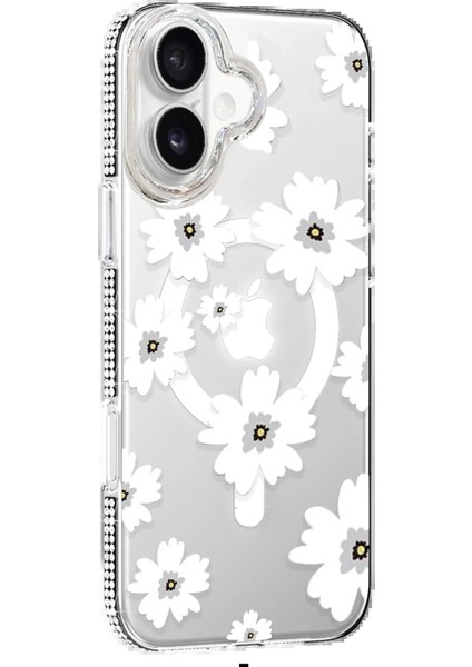 Apple iPhone 16 Floral Magsafe Kapak - Beyaz - PZRCR6442-7537