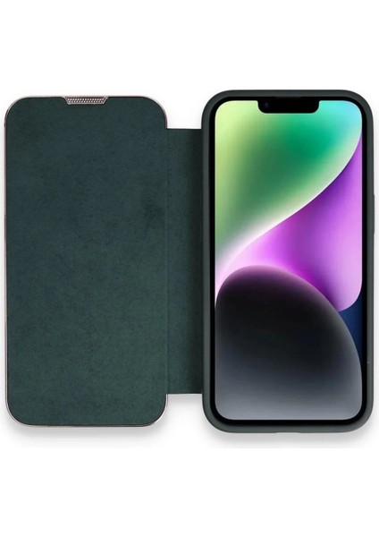 iPhone 14 Pro Kılıf Dolpin Kapaklı - Koyu Yeşil - PZRCR7418-1901