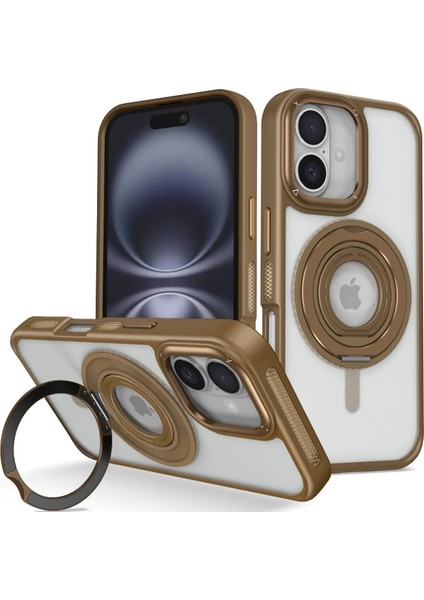 iPhone 16 Banza Magsafe Standlı Kapak - Kahverengi - PZRCR8657-4649