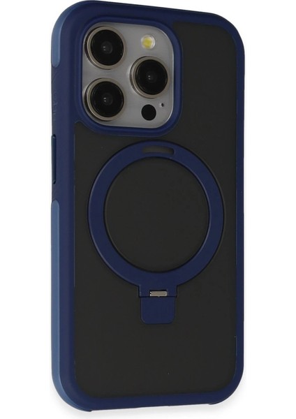iPhone 15 Pro Zorda Airbag Magsafe Standlı Kapak - Lacivert - PZRCR9630-5784