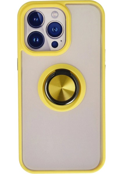 iPhone 13 Pro Kılıf Montreal Yüzüklü Silikon Kapak - Sarı - PZRCR1751-3858