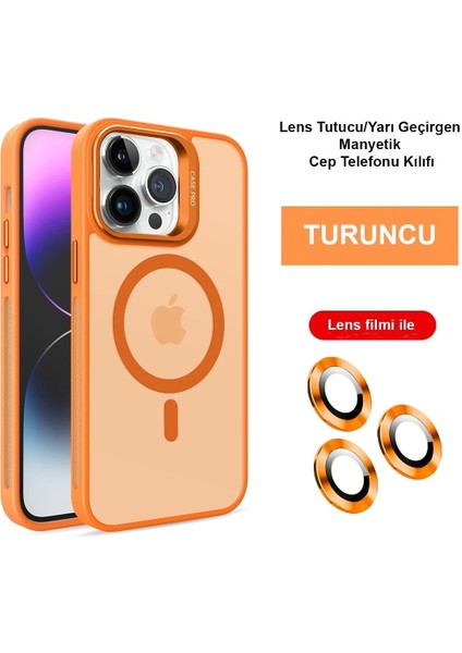 iPhone 14 Pro Kılıf Flet Lens Magsafe Kapak - Turuncu - PZRCR5322-8738
