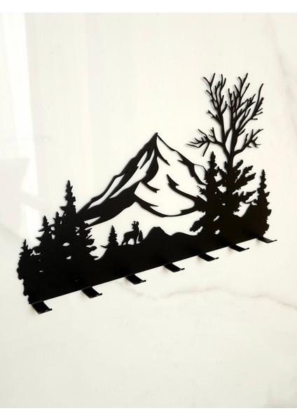 Dağ Orman Manzaralı Metal Duvar Anahtar Askısı Anahtarlık Ağaç ve Geyik Figürlü fırsatları