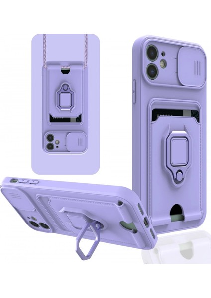 iPhone 11 Kılıf Zuma Kartvizitli Yüzüklü Silikon - Lila - PZRCR7062-4522