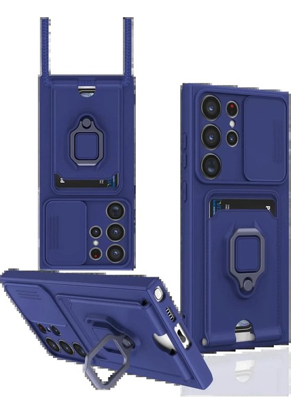 Samsung Galaxy S25 Ultra Kılıf Zuma Kartvizitli Yüzüklü Silikon - Lacivert - PZRCR5802-1242