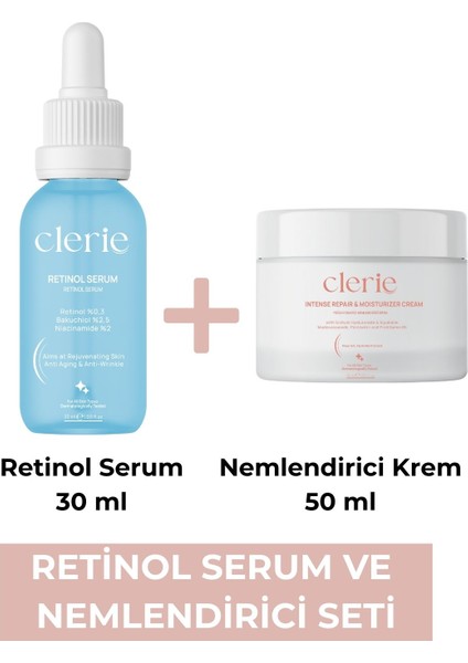 Antioksidan İçeren Yoğun Nemlendirici Cica Krem ve Anti- Aging & Yaşlanma Önleyici Bakuchiol Retinol Serum - Clerie Gece Cilt Bakım Seti indirimleri