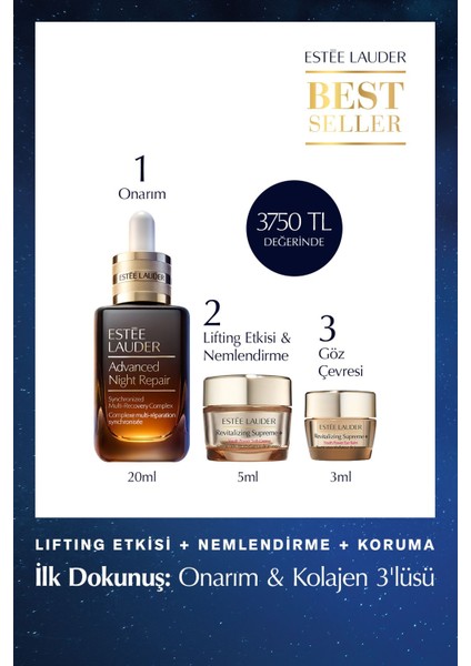 Onarım & Kolajen 3'lüsü - Advanced Night Repair Serum 20ML+ Supreme Krem 5ml+ Göz Kremi 5ml