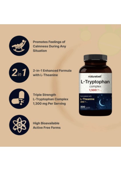 L Tryptophan 1300 mg With L Theanine 200MG, 300 CAPSUL.ABD46 fırsatları
