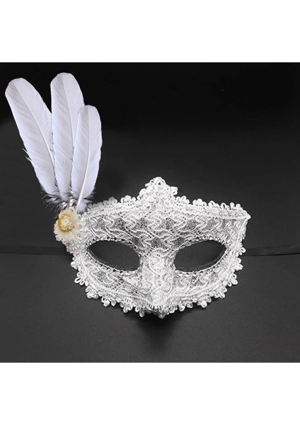 Beyaz Renk Tüylü Dantelli Taşlı Balo Maskesi fiyatları