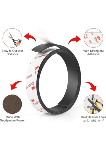 3m Yapışkanlı Neodyum Şerit Mıknatıs Magnet Buzdolabı Magnet - 4 Kat Daha Güçlü
