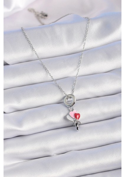 316L Çelik Gümüş Renk Renkli Kalp Figür Charm Model Kadın Kolye fiyatları