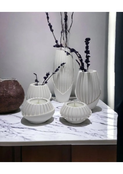 Bohem Tarz 5 Parça Vazo , Mumluk Takımı Pinterest Tarzı Vazo Kombini Hediyelik Eşya Beyaz Renk