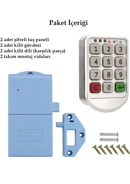 Powermaster PM-26723 Tuş Şifreli Gri Çekmece Dolap Kilidi 2'li Paket Şifrematik Dolap Kilit
