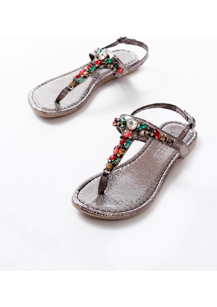 152-1110 Platin Multi Taşlı Parmak Arası Kadın Sandalet fırsatları
