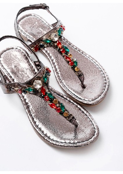 152-1110 Platin Multi Taşlı Parmak Arası Kadın Sandalet indirimleri