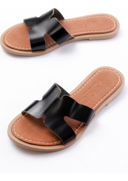 169-6100 Siyah Ortopedik Hakiki Deri Kadın Terlik modelleri