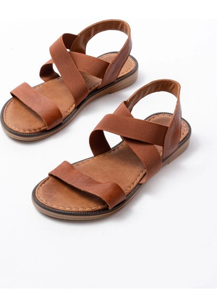 205-04 Taba Tek Bantlı Lastikli Hakiki Deri Ortopedik Taban Kadın Sandalet fırsatları