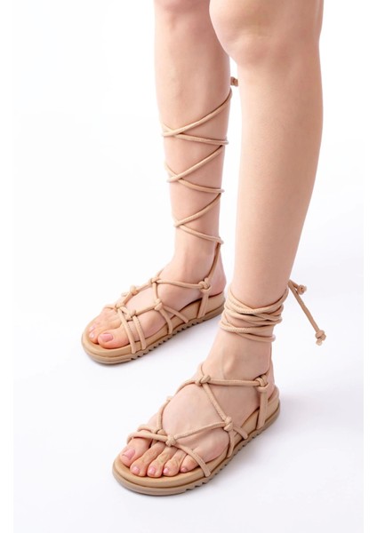 1001-1001 Nut Bilekten Bağcıklı Kadın Sandalet