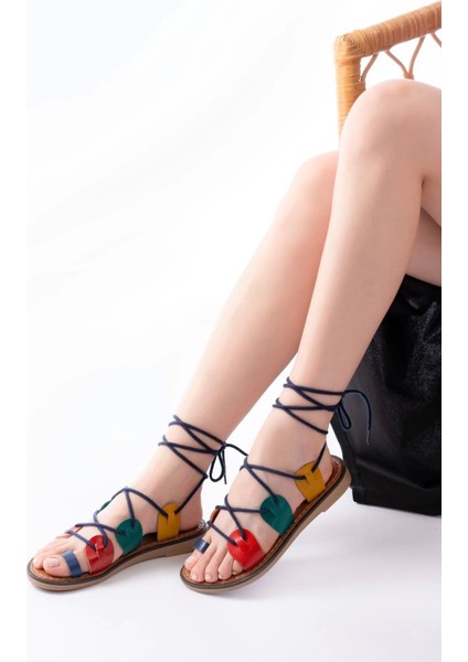 205-01 Multi Bilekten Bağlamalı Ortopedik Hakiki Deri Kadın Sandalet