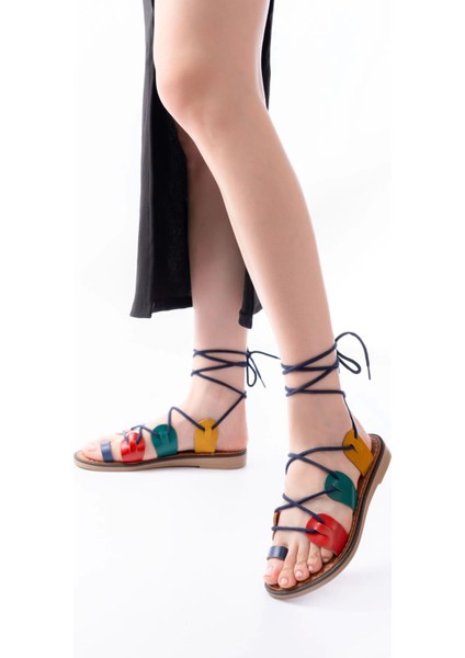 205-01 Multi Bilekten Bağlamalı Ortopedik Hakiki Deri Kadın Sandalet modelleri