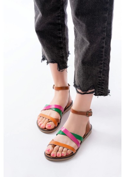 205-209 Multi Hakiki Deri Tokalı Parmak Arası Kadın Sandalet