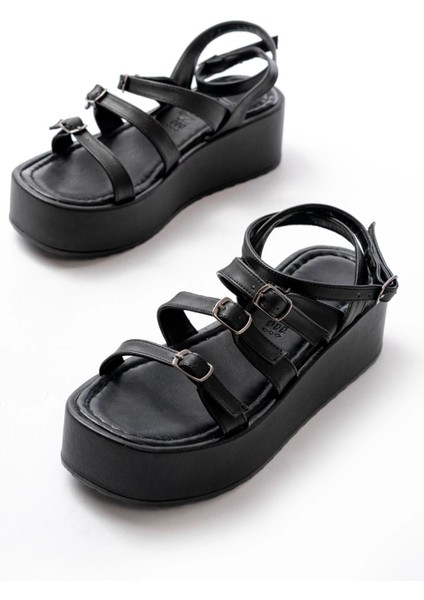 861-1222 Siyah Tokalı Bilekten Bağlamalı Dolgu Kadın Sandalet modelleri