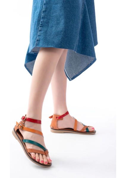 205-039 Taba Multi Bilekten Bağlamalı Parmak Arası Kadın Sandalet