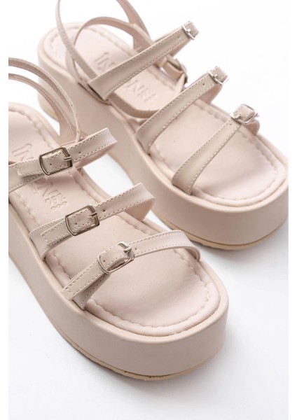 861-1222 Bej Tokalı Bilekten Bağlamalı Dolgu Kadın Sandalet fırsatları