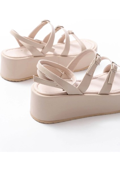 861-1222 Bej Tokalı Bilekten Bağlamalı Dolgu Kadın Sandalet indirimleri